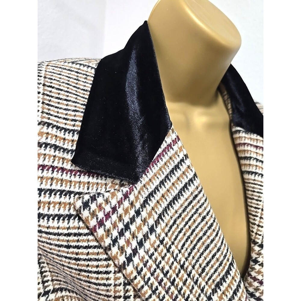 NWT Double Breasted Jacket Womens 14 Chenille Collar Brown Plaid Academia Preppy